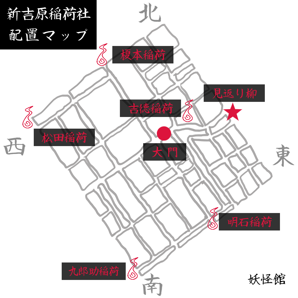 新吉原稲荷社 配置マップ|吉原遊郭 稲荷の謎